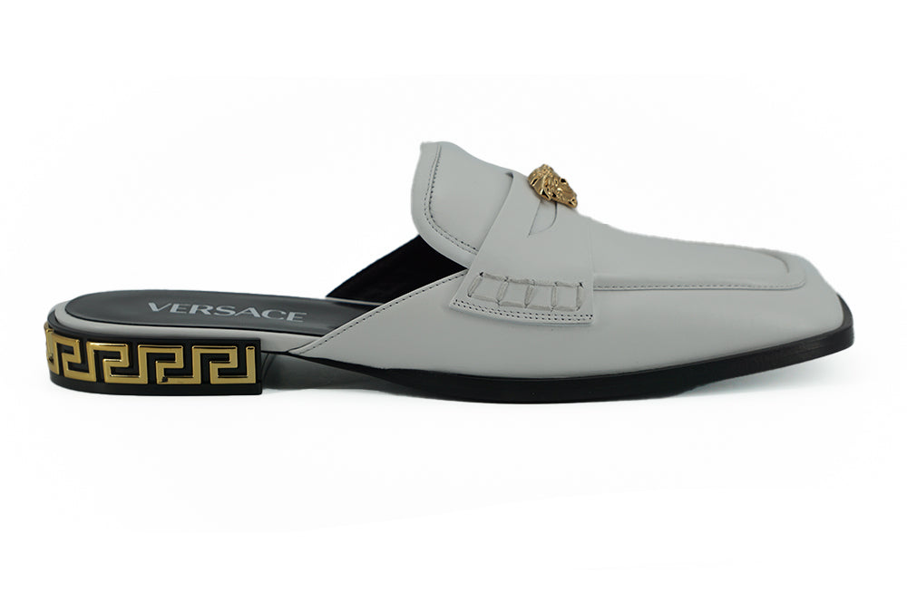 Versace Elegant White Leather Flat Slides - Luxe & Glitz