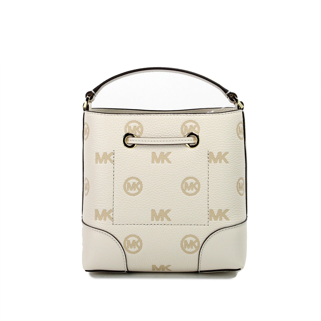 Michael Kors Mercer Small Light Cream Embossed Drawstring Bucket Messenger Bag Michael Kors