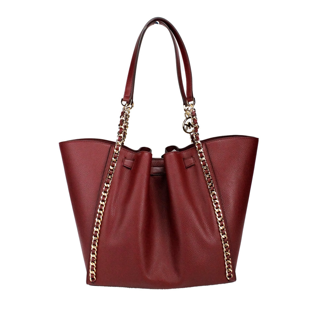 Michael Kors Mina Large Dark Cherry Leather Belted Chain Inlay Tote Bag Michael Kors