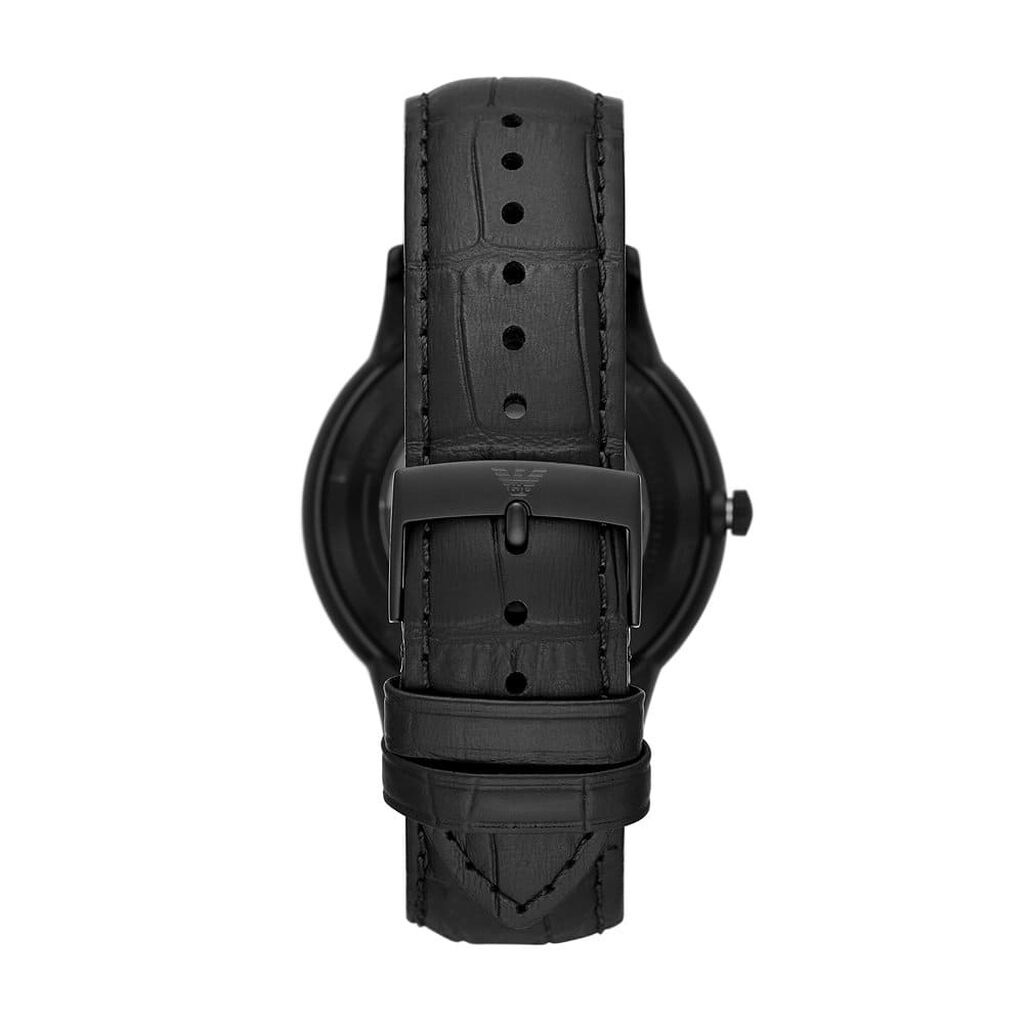 Emporio Armani Elegant Black Leather Mechanical Timepiece Emporio Armani