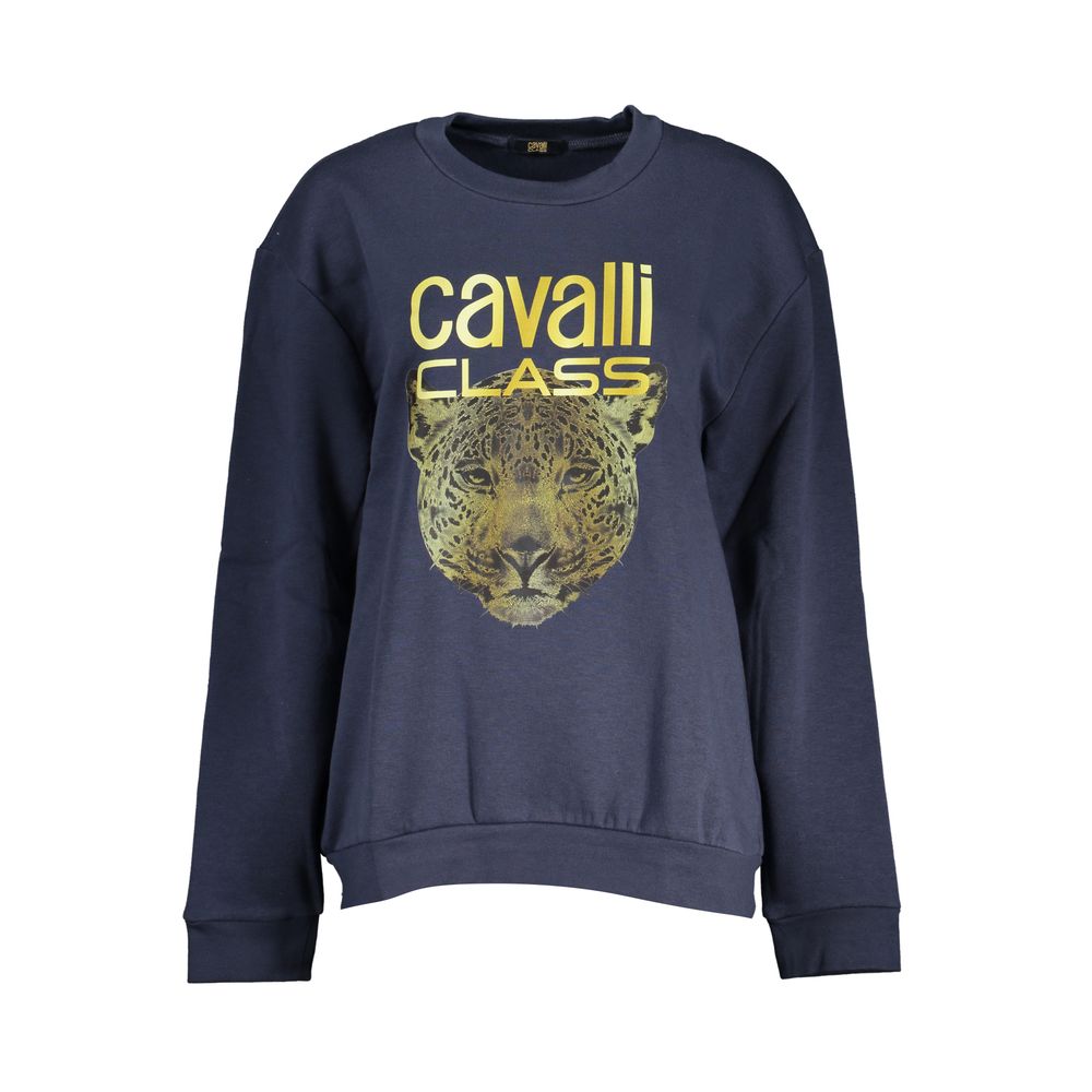 Cavalli Class Elegant Blue Fleece Crew Neck Sweatshirt Cavalli Class