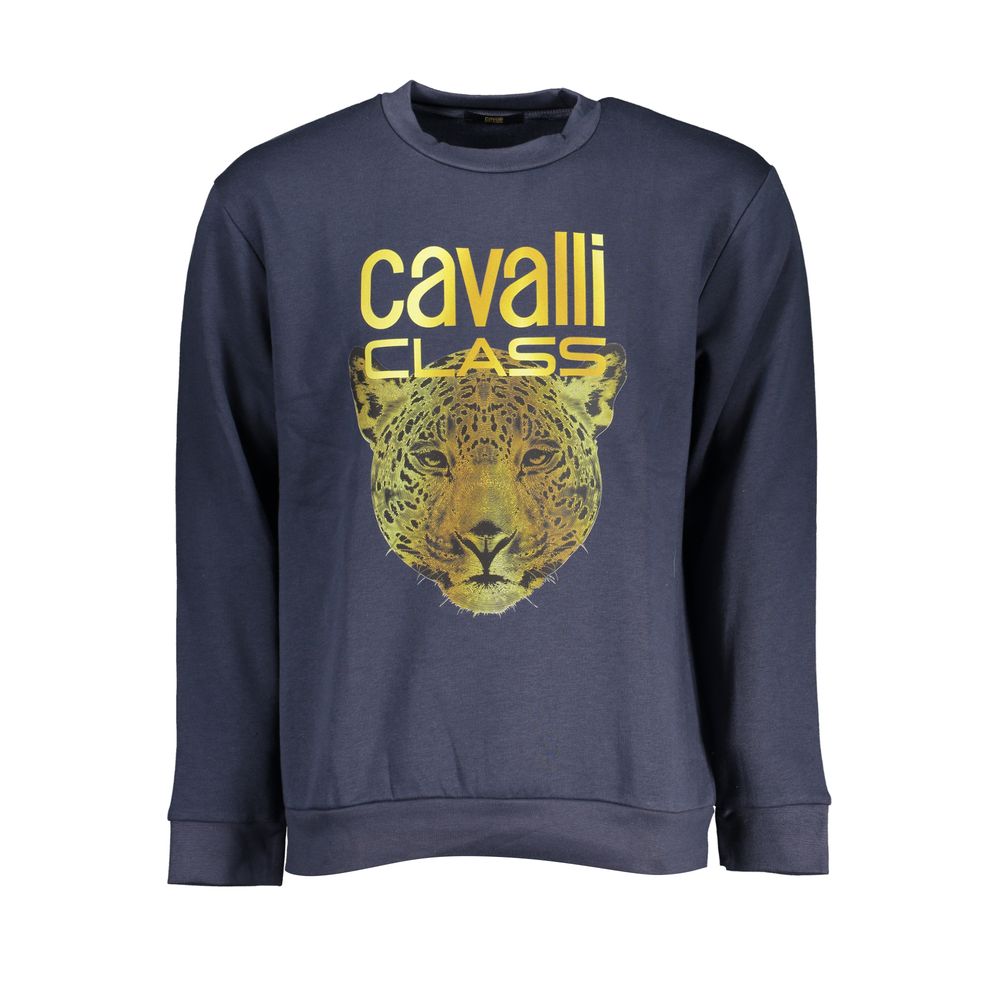 Cavalli Class Elegant Crew Neck Fleece Sweatshirt in Blue Cavalli Class