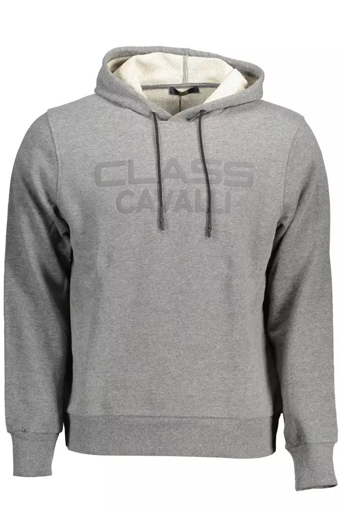 Cavalli Class Chic Gray Hooded Sweatshirt with Logo Print Cavalli Class