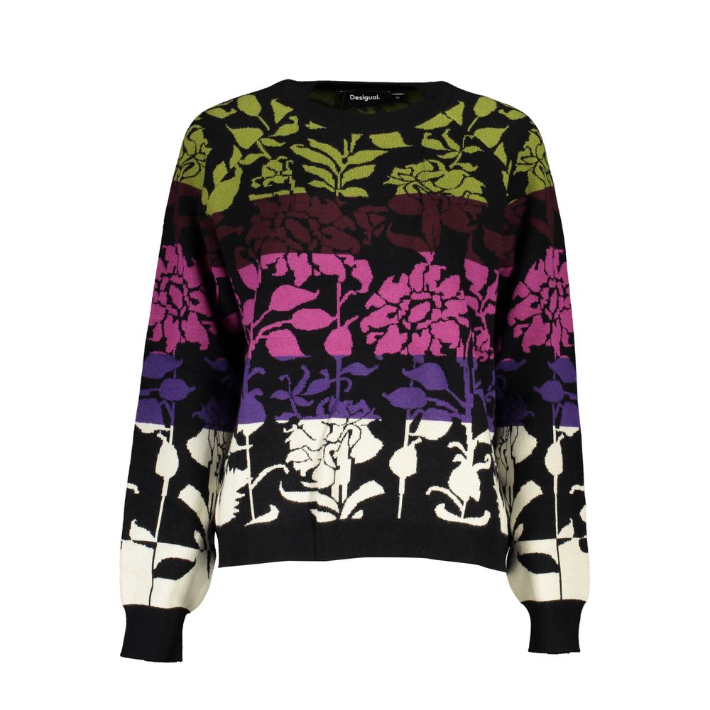 Desigual Chic Long-Sleeved Black Sweater with Contrast Details Desigual