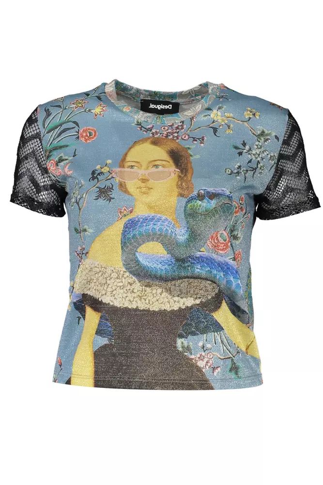 Desigual Ethereal Light Blue Printed Tee with Contrasts Desigual