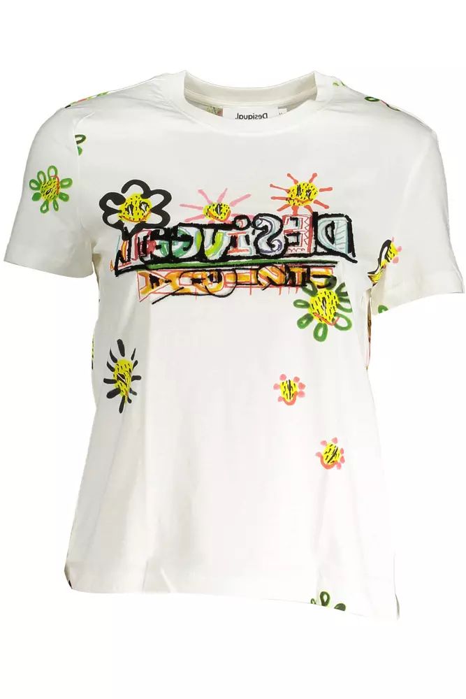 Desigual Chic Printed Round Neck Tee with Contrasting Details Desigual