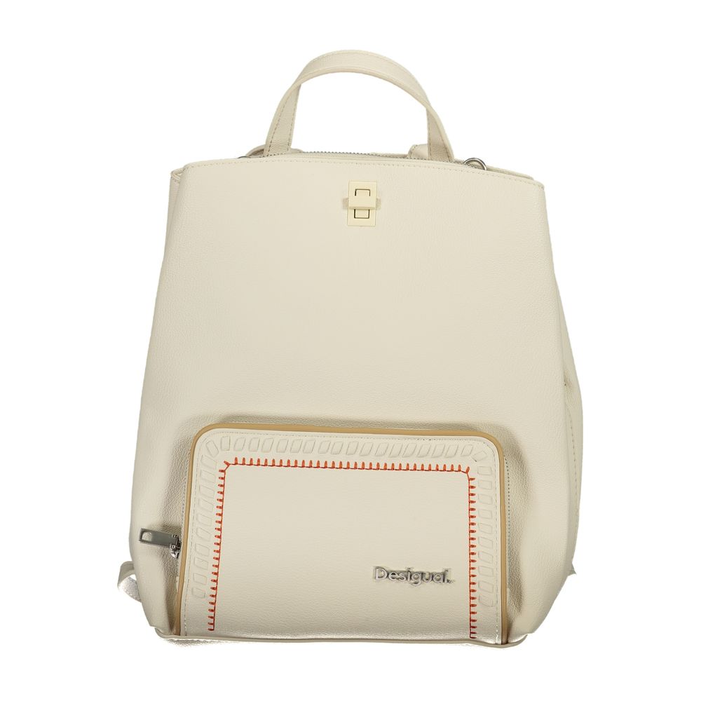 Desigual Elegant White Backpack with Contrast Details Desigual
