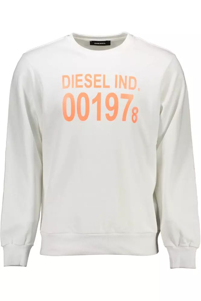 Diesel Crisp White Printed Cotton Sweatshirt Diesel
