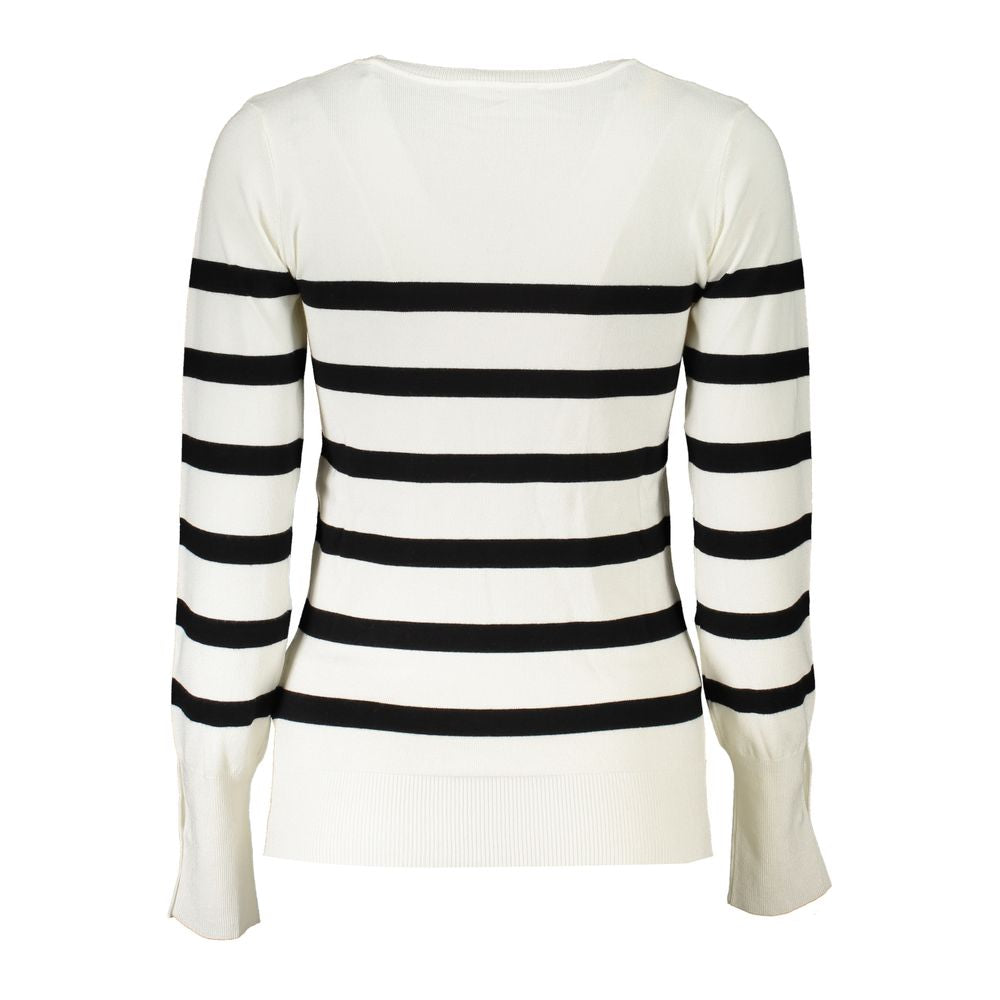 Guess Jeans Chic V-Neck Striped Sweater with Logo Embroidery Guess Jeans