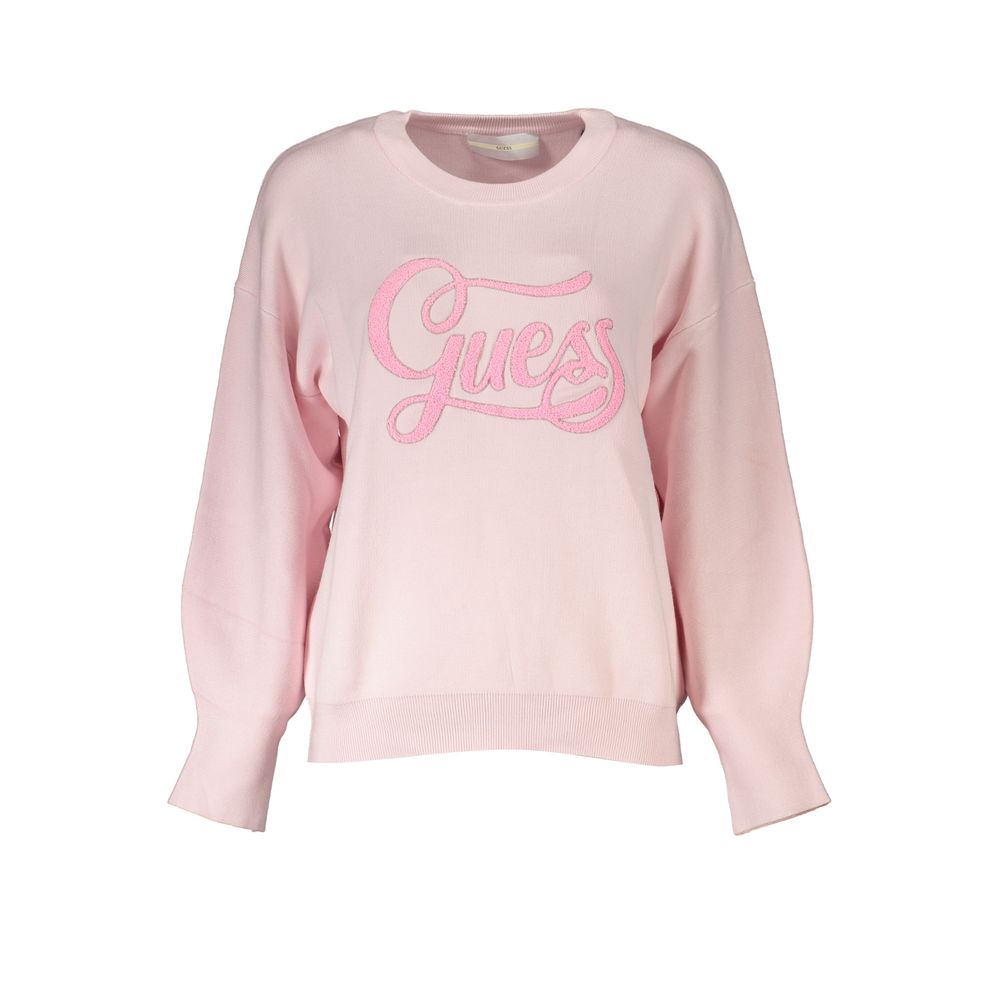 Guess Jeans Chic Pink Long Sleeve Embroidered Sweater Guess Jeans