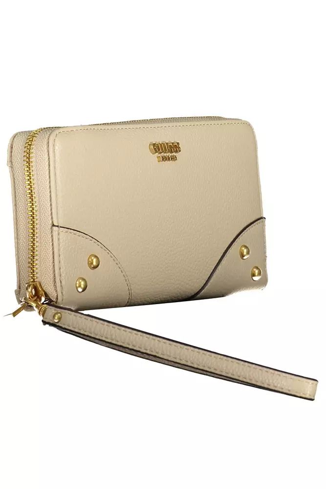 Guess Jeans Beige Chic Zip Wallet with Contrasting Accents Guess Jeans