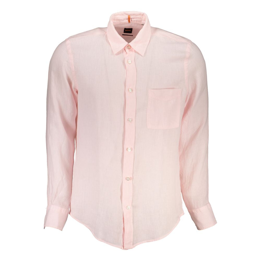 Hugo Boss Elegant Pink Linen Long Sleeve Shirt Hugo Boss