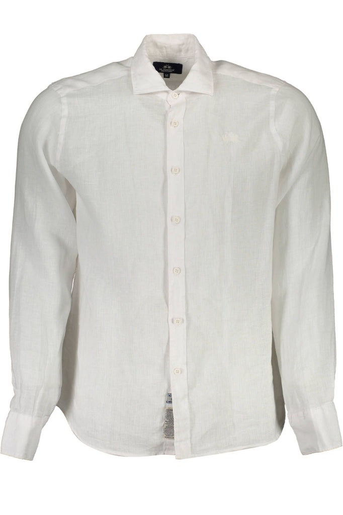 La Martina Elegant White Linen Long Sleeve Shirt La Martina