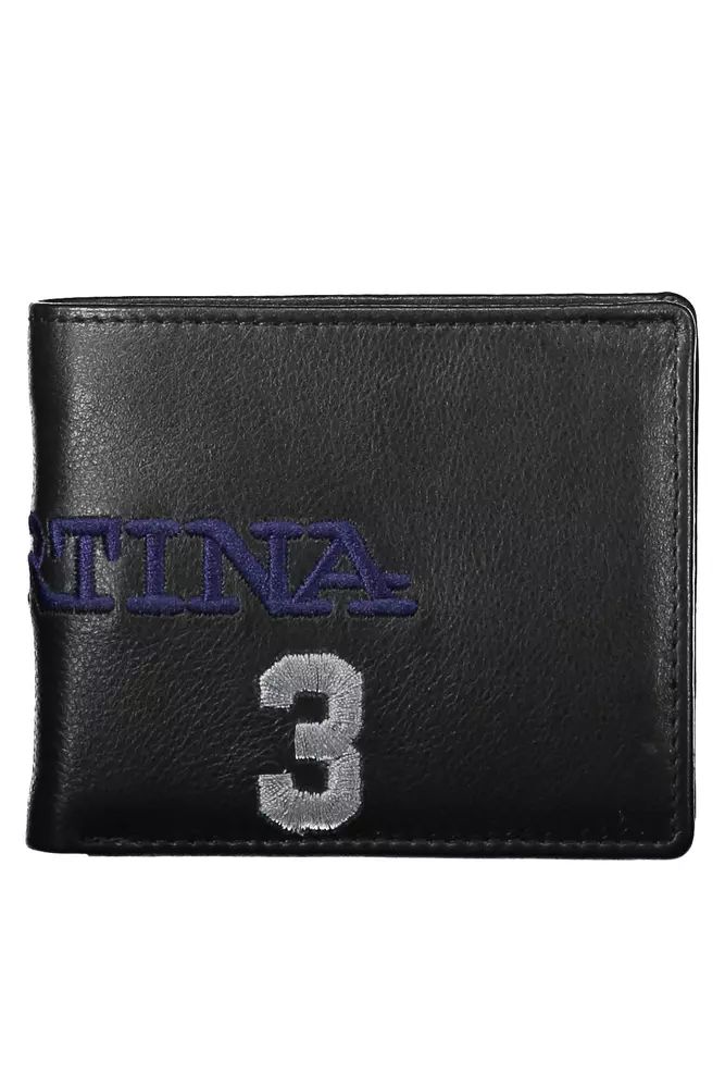 La Martina Elegant Two-Compartment Black Leather Wallet La Martina