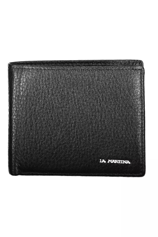 La Martina Sophisticated Black Leather Dual Compartment Wallet La Martina