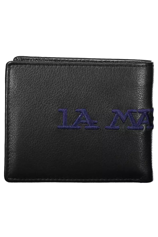 La Martina Elegant Two-Compartment Black Leather Wallet La Martina