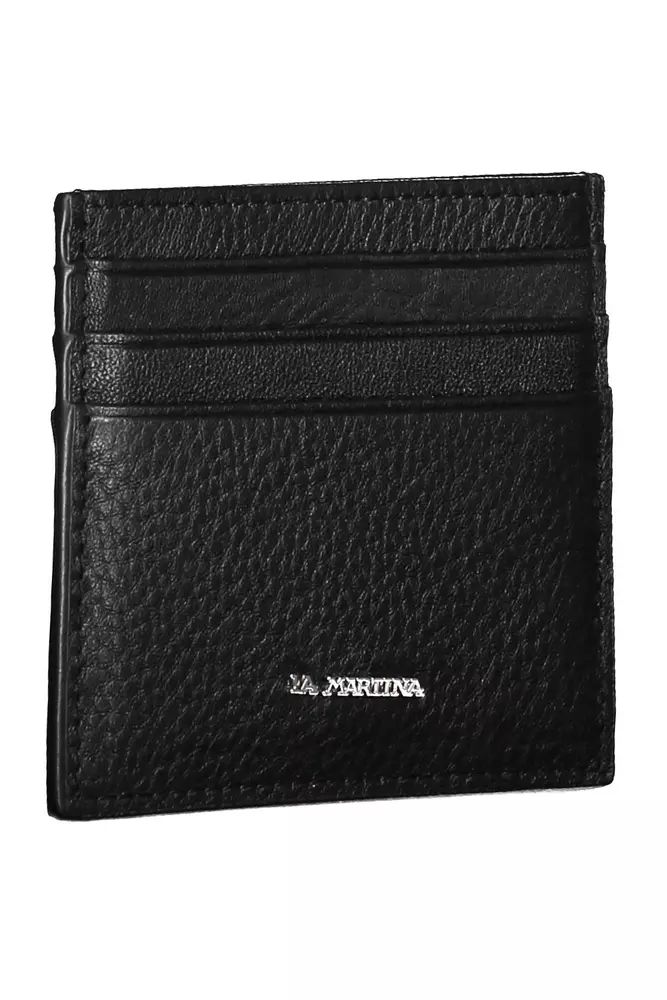 La Martina Sleek Black Leather Card Holder La Martina