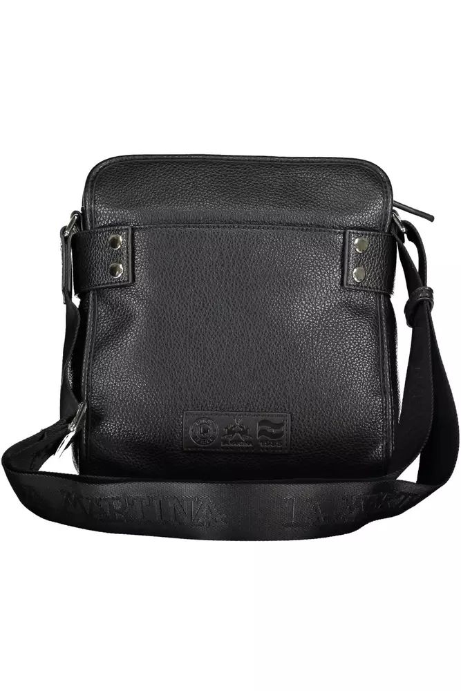 La Martina Sleek Black Shoulder Bag with Contrast Details La Martina