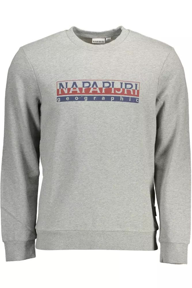 Napapijri Chic Gray Cotton Sweatshirt with Logo Print Napapijri