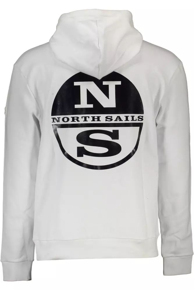 North Sails Sleek White Hooded Sweatshirt with Logo Print North Sails