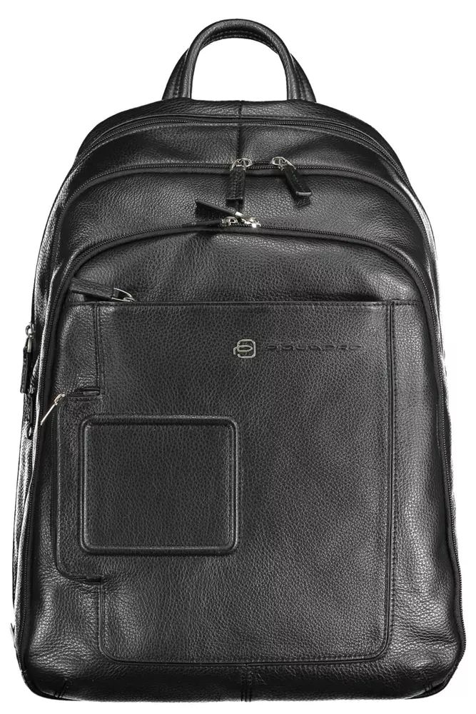 Piquadro Elegant Black Leather Backpack with Laptop Compartment Piquadro