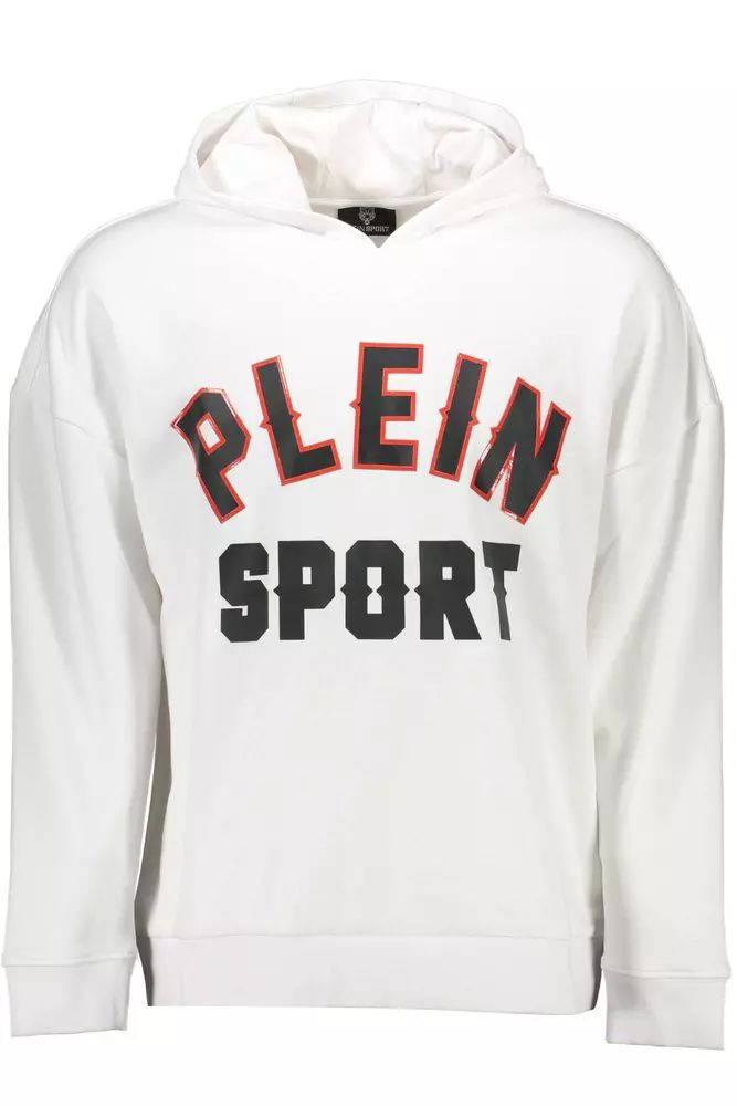 Plein Sport Sleek White Hooded Sweatshirt with Bold Prints Plein Sport