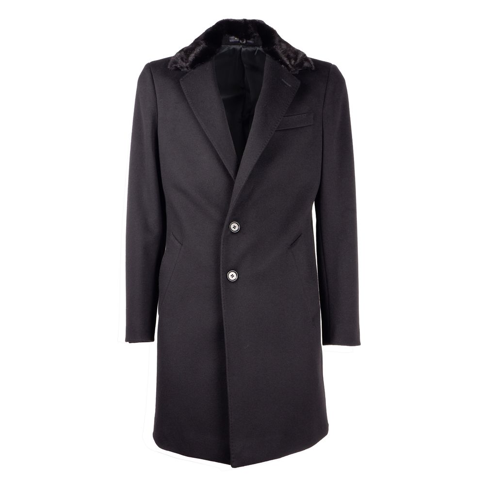 Made in Italy Elegant Virgin Wool Coat with Mink Fur Collar Made in Italy