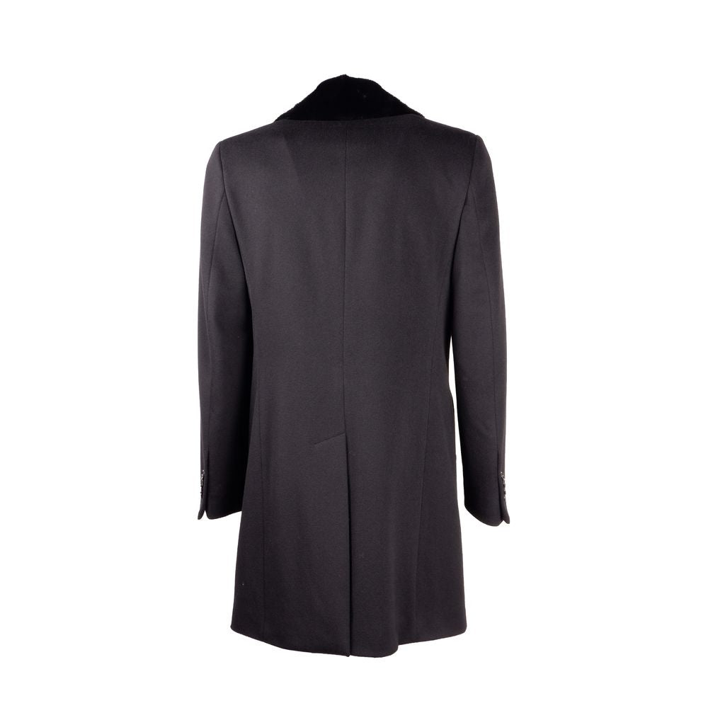 Made in Italy Elegant Virgin Wool Coat with Mink Fur Collar Made in Italy