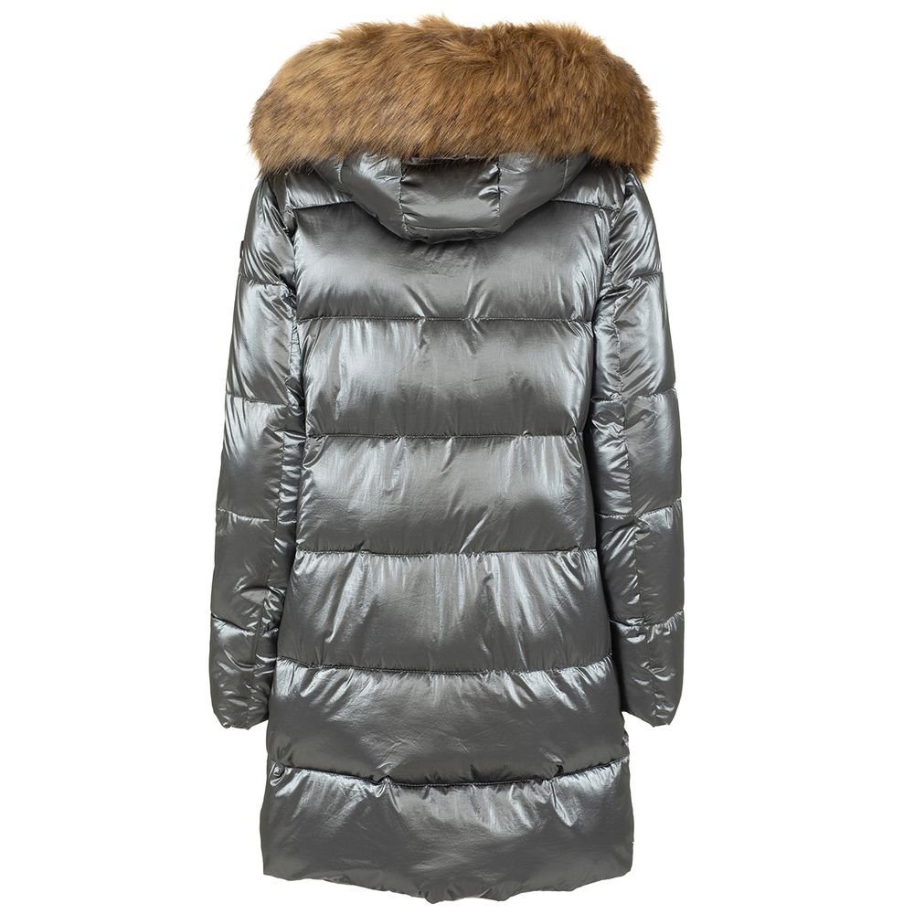 Imperfect Elegant Long Down Jacket with Eco-Fur Hood Imperfect