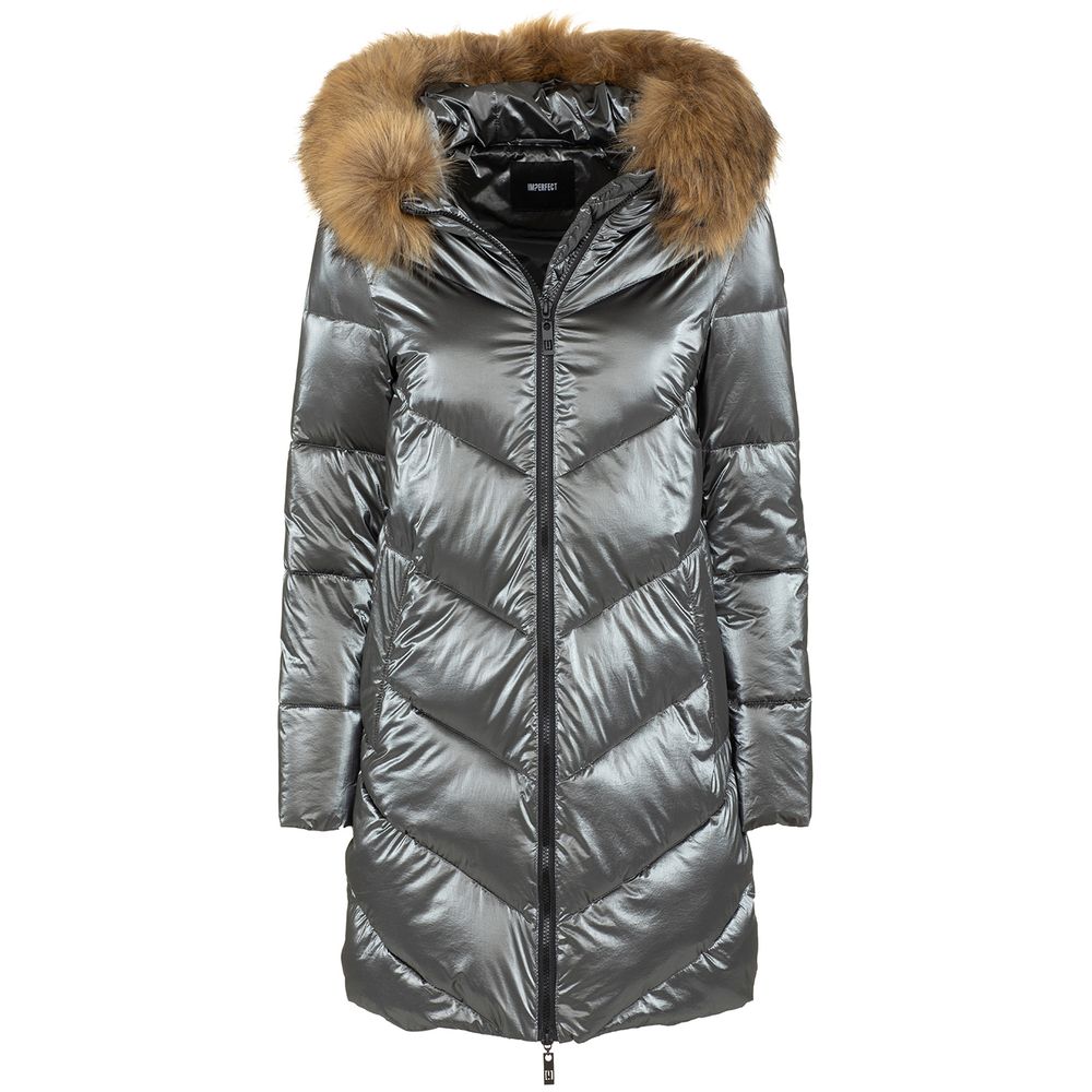 Imperfect Elegant Long Down Jacket with Eco-Fur Hood Imperfect