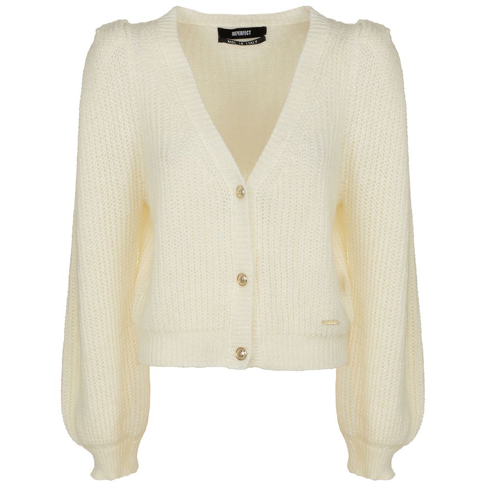 Imperfect Elegant V-Neck Cardigan with Golden Accents Imperfect