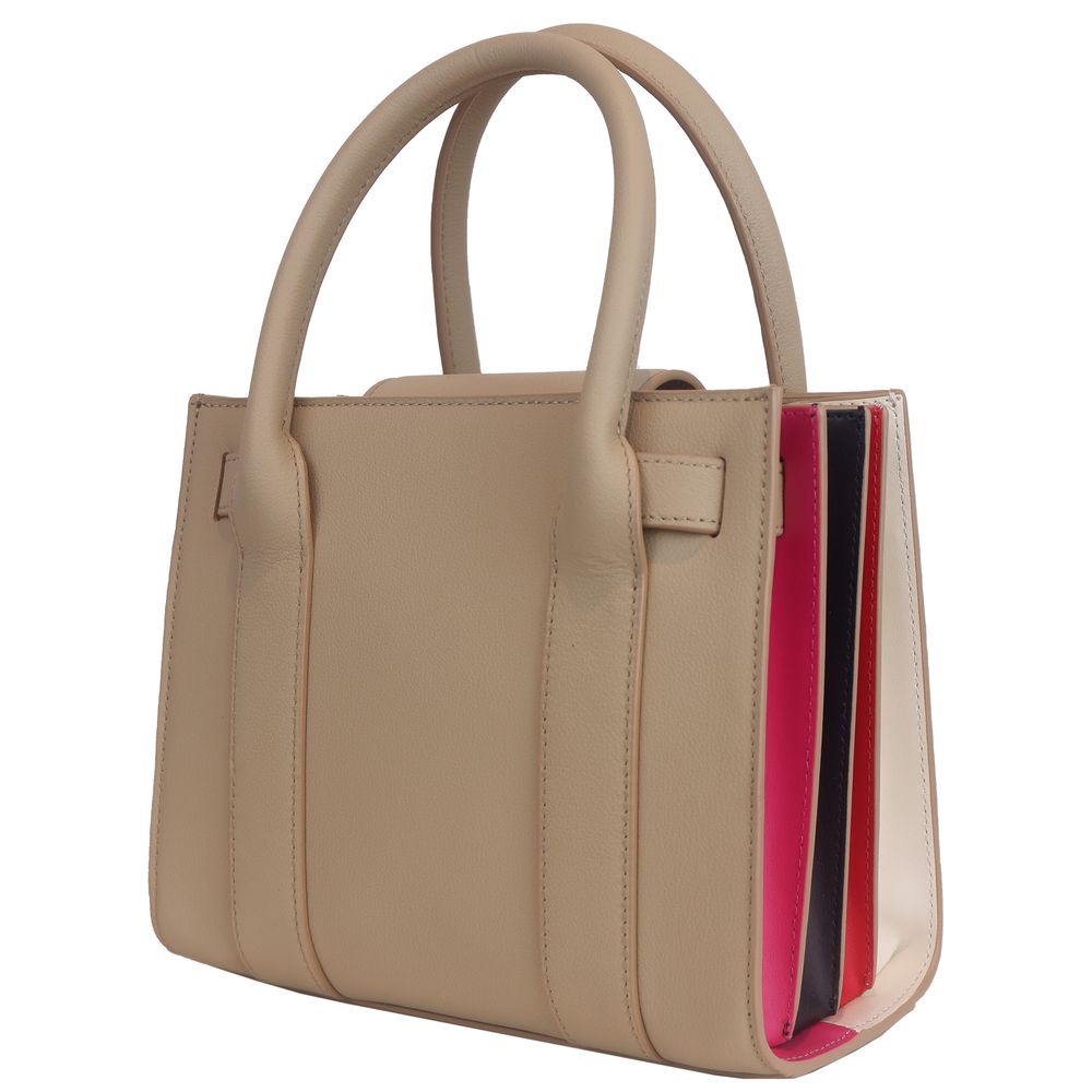 Ungaro Elegant Beige Leather Shoulder Bag with Accordion Design Ungaro