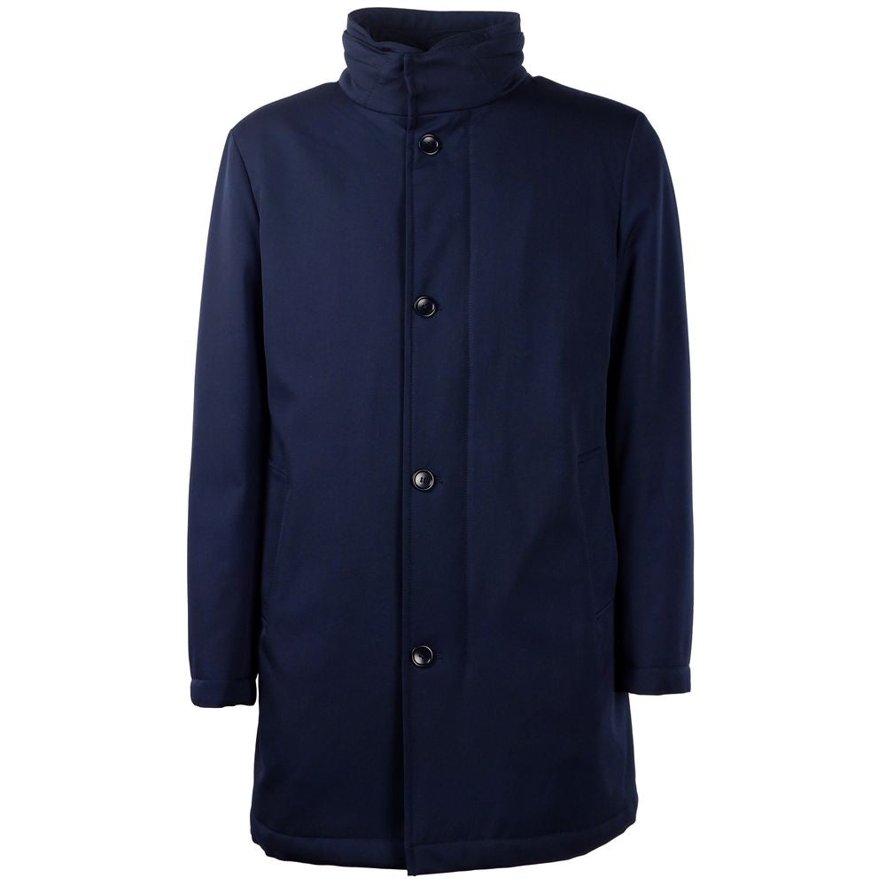 Made in Italy Elegant Blue Virgin Wool Storm System Coat Made in Italy