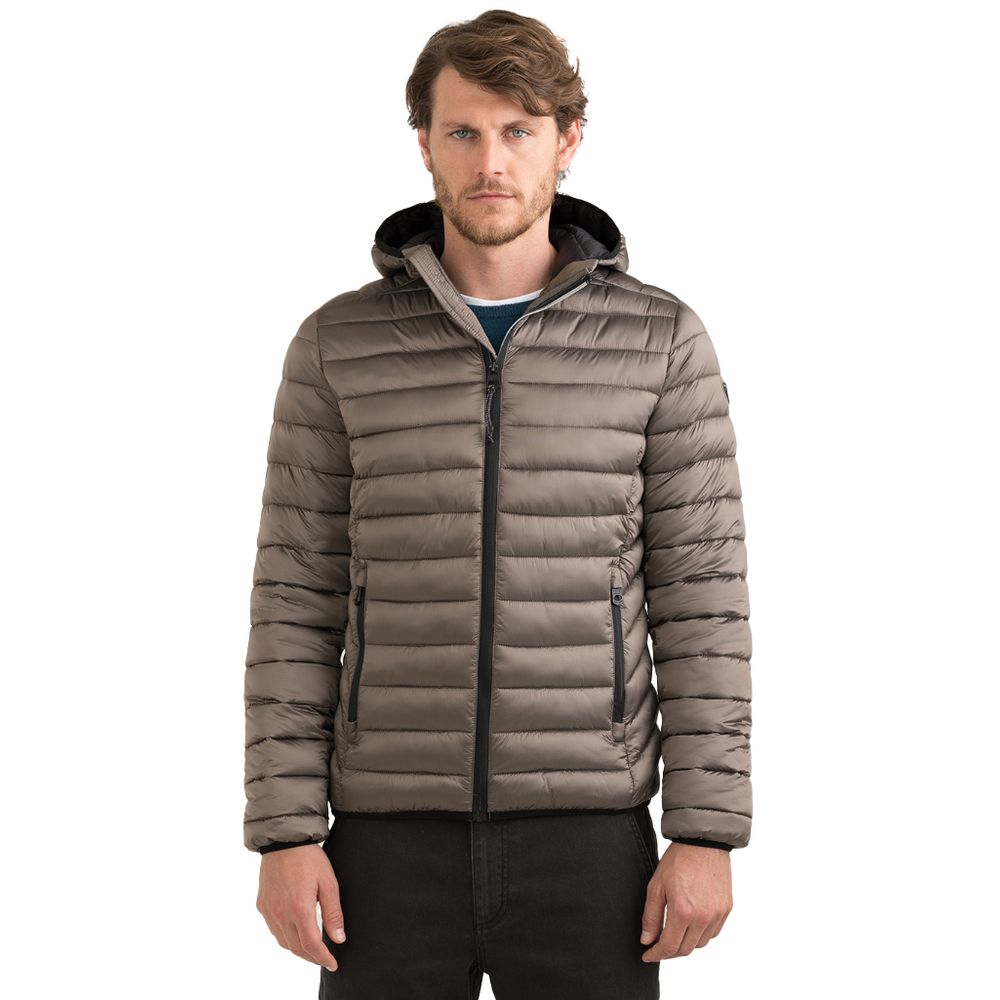 Fred Mello Sleek Gray Padded Jacket with Hood Fred Mello