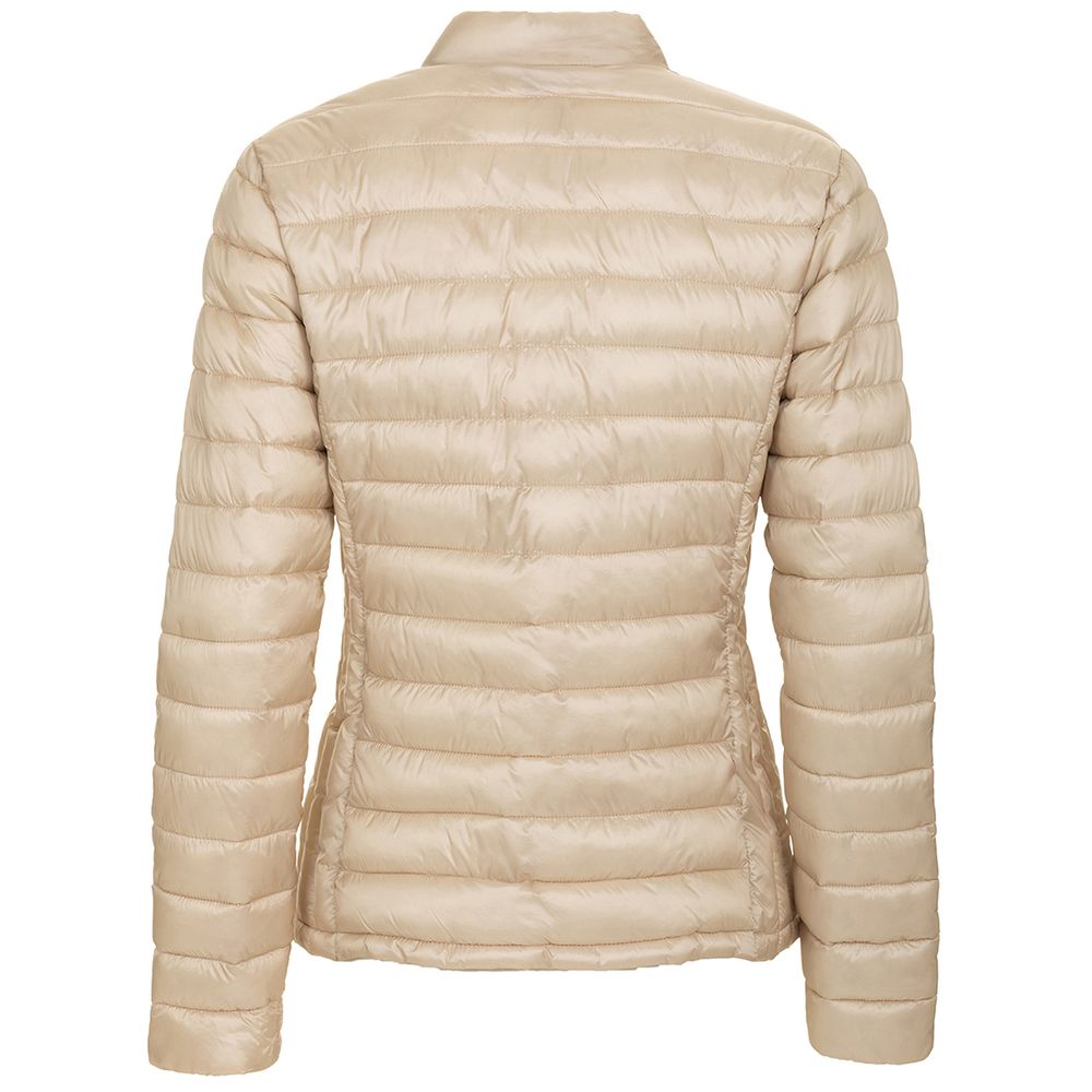 Fred Mello Chic Beige Short Nylon Down Jacket with Hidden Hood Fred Mello