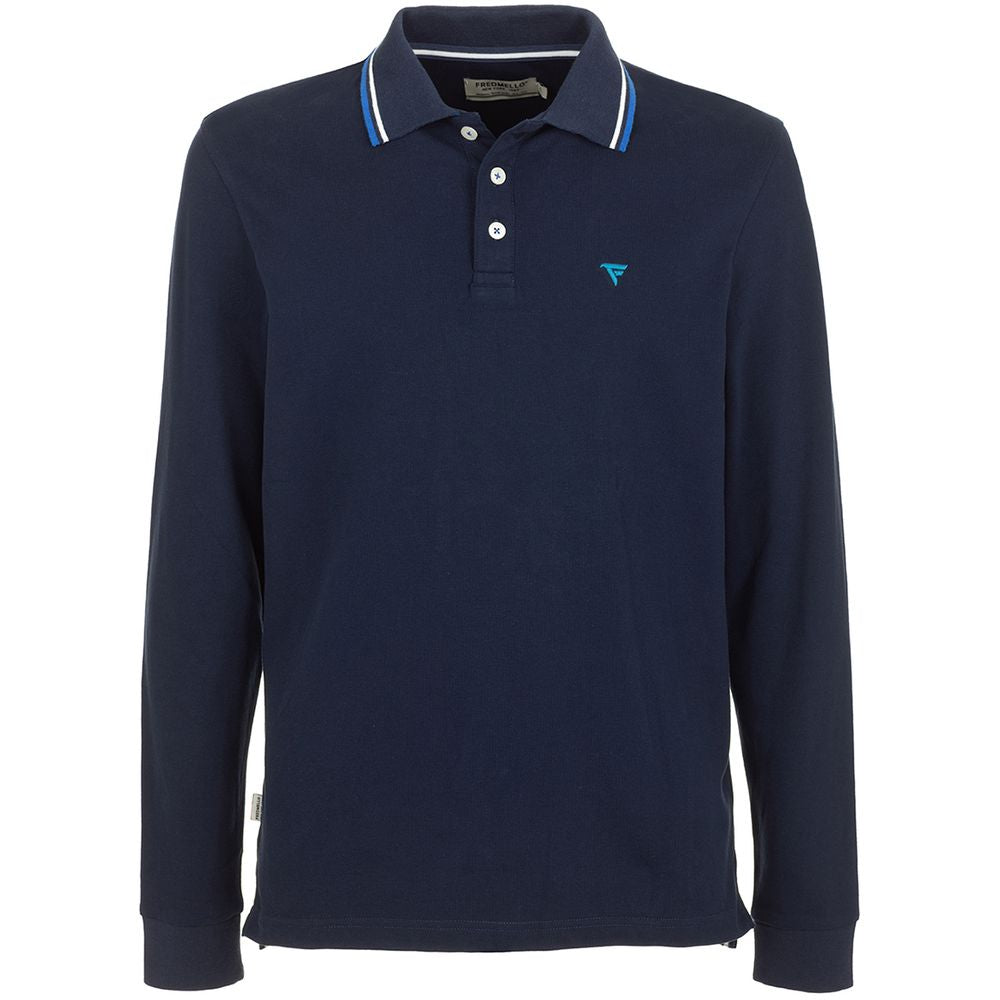 Fred Mello Chic Blue Cotton Long-Sleeved Polo Fred Mello