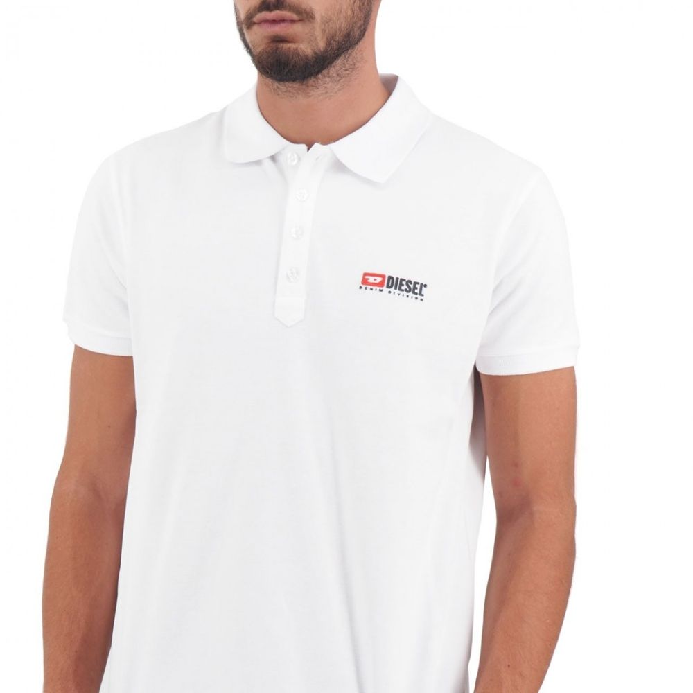 Diesel Elegant White Cotton Polo Shirt with Contrasting Logo Diesel