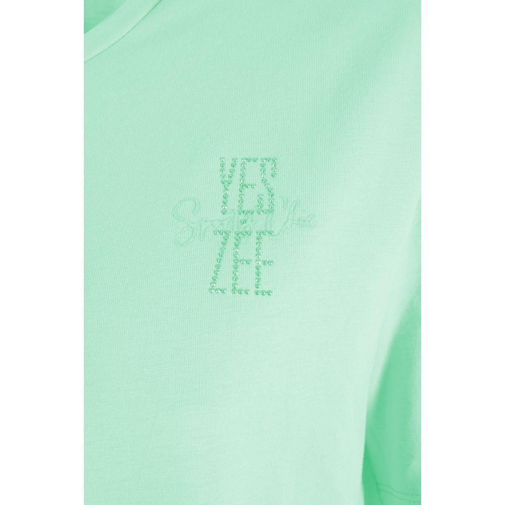 Yes Zee Chic Green Crew-neck Cotton Tee with Chest Logo Yes Zee