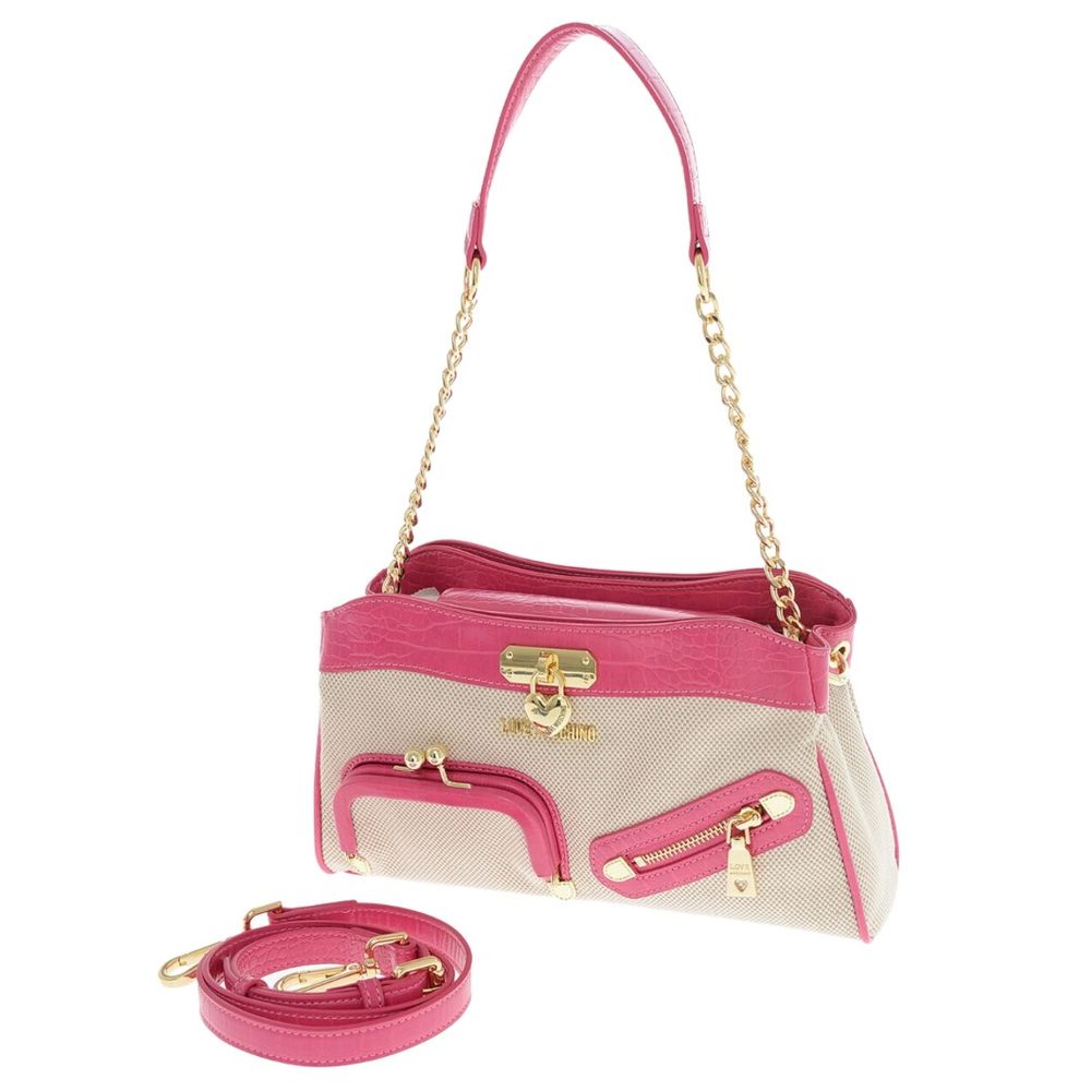 Love Moschino Fuchsia Canvas and Faux Leather Shoulder Bag Love Moschino