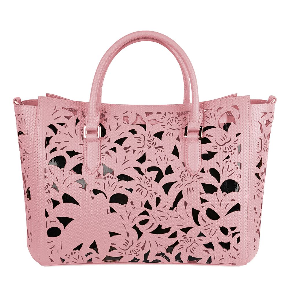 Baldinini Trend Chic Pink Calfskin Handbag with Floral Accents Baldinini Trend