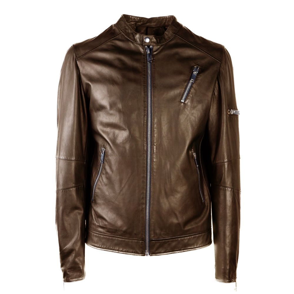 Emilio Romanelli Brown Leather Jacket Emilio Romanelli