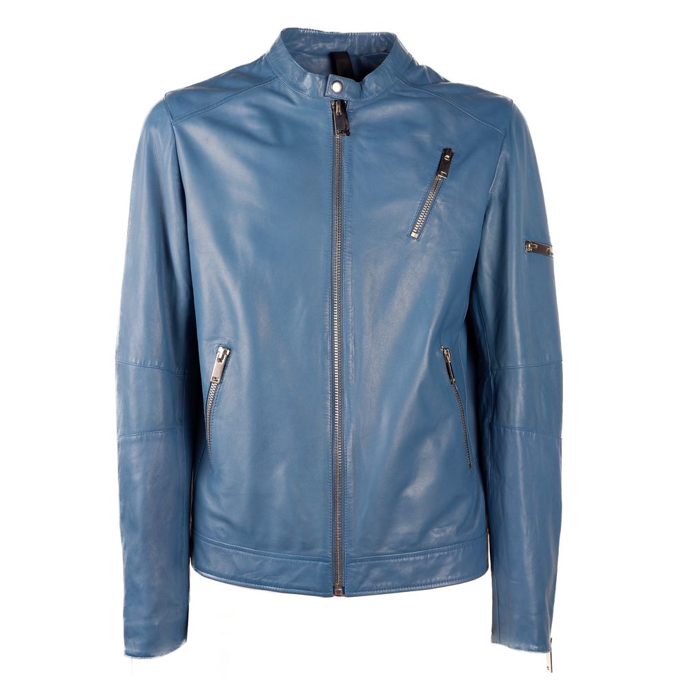 Emilio Romanelli Light Blue Leather Jacket Emilio Romanelli