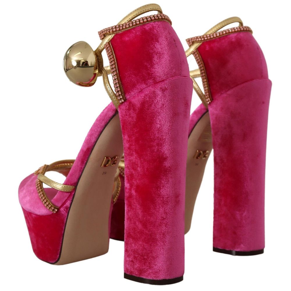 Dolce & Gabbana Velvet Crystal-Embellished Heeled Sandals - Luxe & Glitz