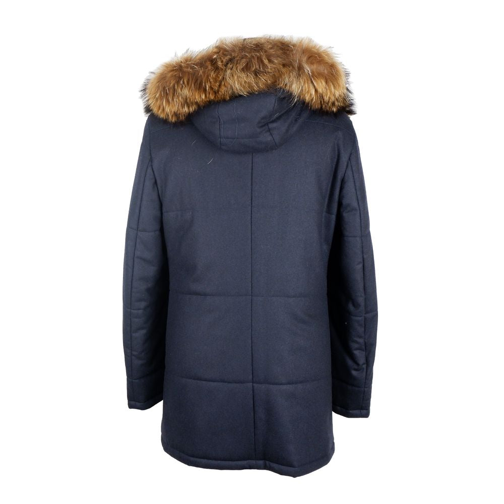Made in Italy Elegant Blue Wool-Cashmere Padded Jacket Made in Italy