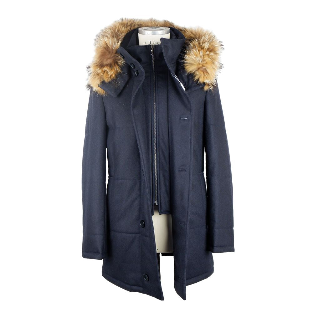 Made in Italy Elegant Blue Wool-Cashmere Padded Jacket Made in Italy
