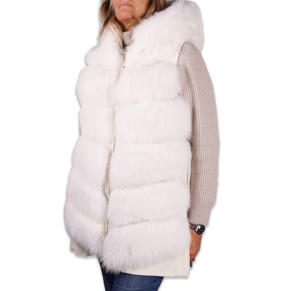 Made in Italy Elegant Sleeveless Wool Coat with Fox Fur Detail - Luxe & Glitz