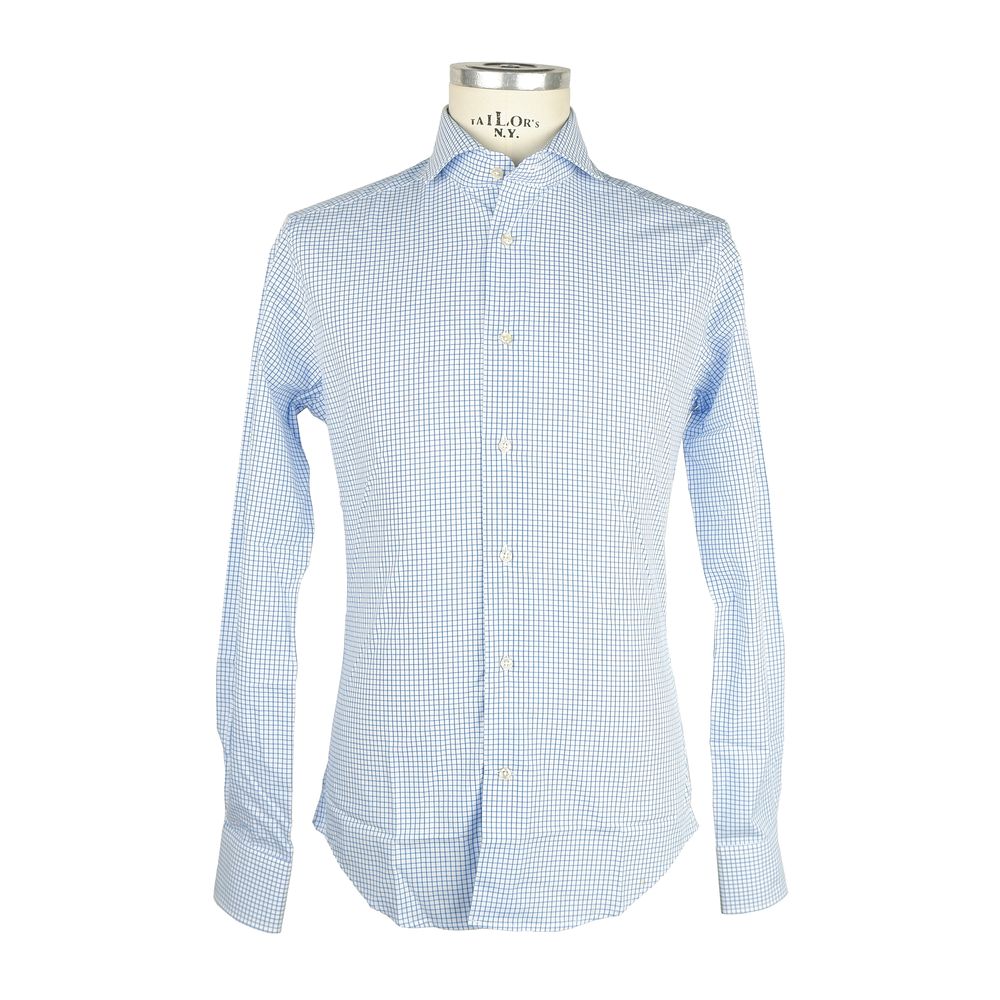 Made in Italy Elegant White & Blue Checked Milano Shirt - Luxe & Glitz