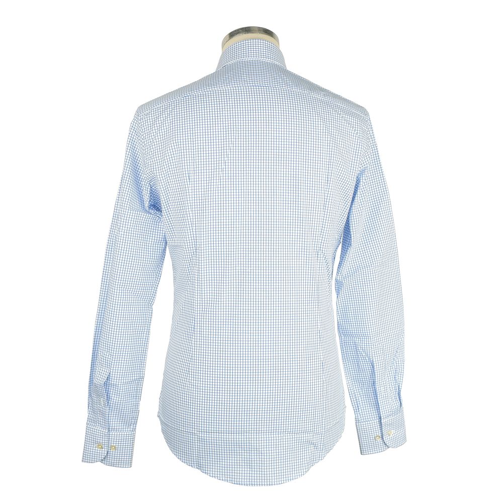 Made in Italy Elegant White & Blue Checked Milano Shirt - Luxe & Glitz