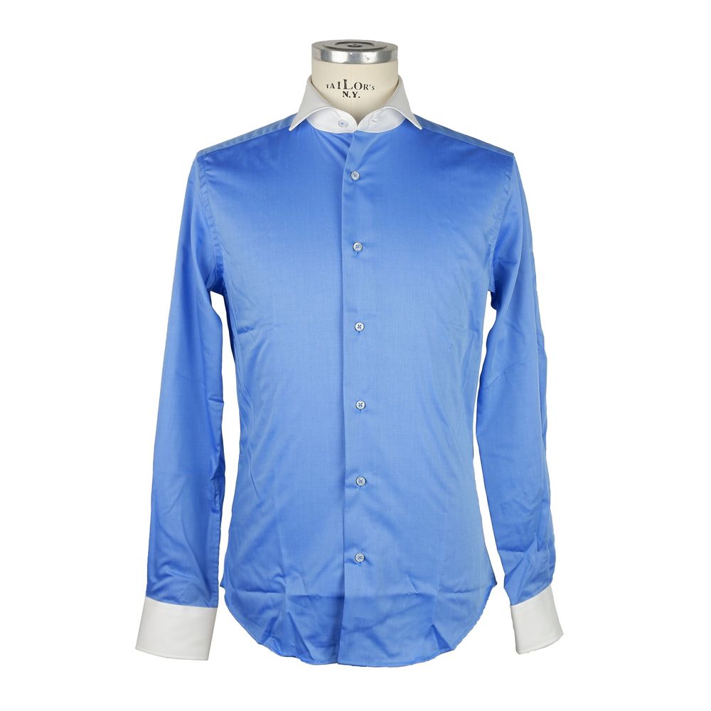 Made in Italy Elegant Contrast Collar Cotton Shirt - Luxe & Glitz