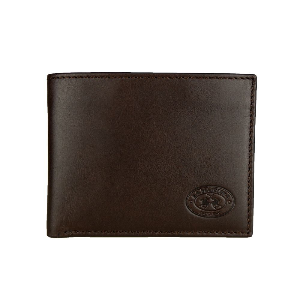 La Martina Elegant Dark Brown Leather Wallet La Martina